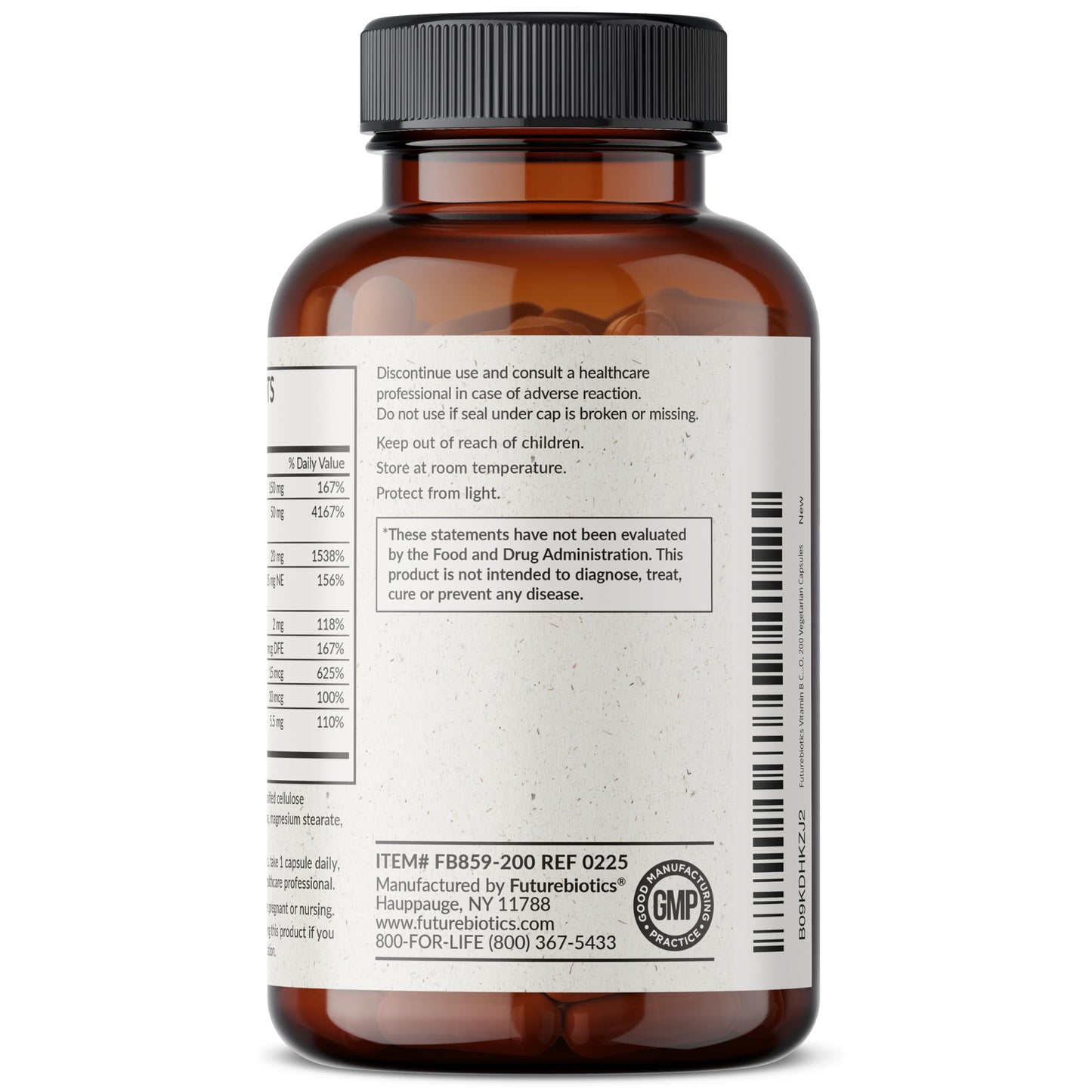 Futurebiotics Vitamin B Complex with Vitamin C - Non-GMO, 200 Veg Capsules | Energy & Immune Support