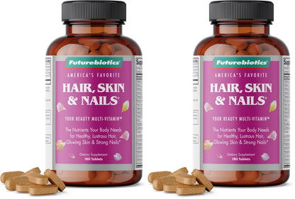 Futurebiotics Hair, Skin & Nails Beauty Multivitamin with Biotin – 180 Tablets (Pack of 2)