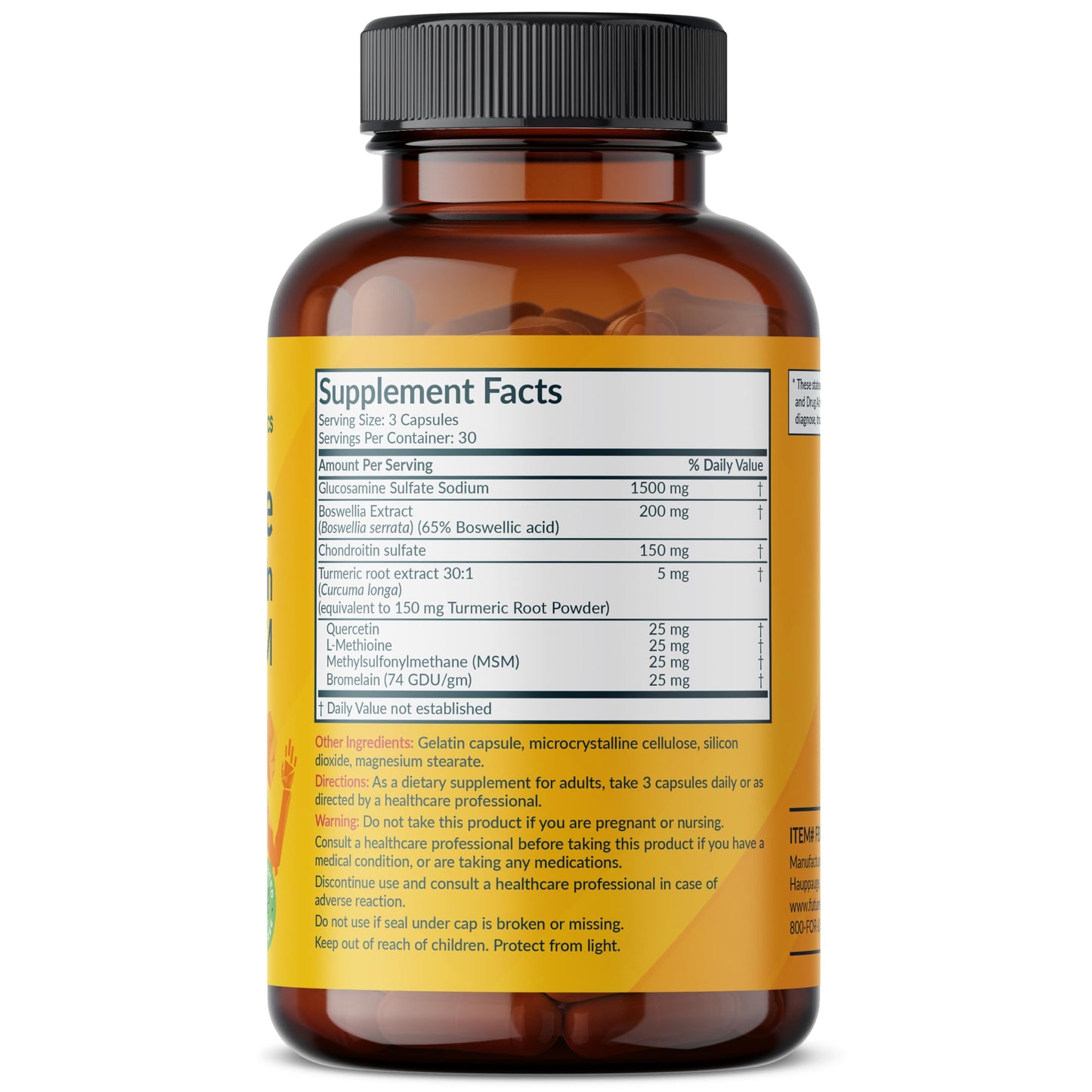 Futurebiotics Glucosamine Chondroitin Turmeric & MSM Advanced Joint Formula – Supports Healthy Joints & Mobility (Non-GMO) • 90 Capsules