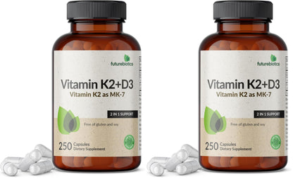 Futurebiotics Vitamin K2 (MK7) with D3 – Non-GMO, 5000 IU D3 & 90 mcg MK-7, 2-Pack (250 Veg Capsules per Bottle)