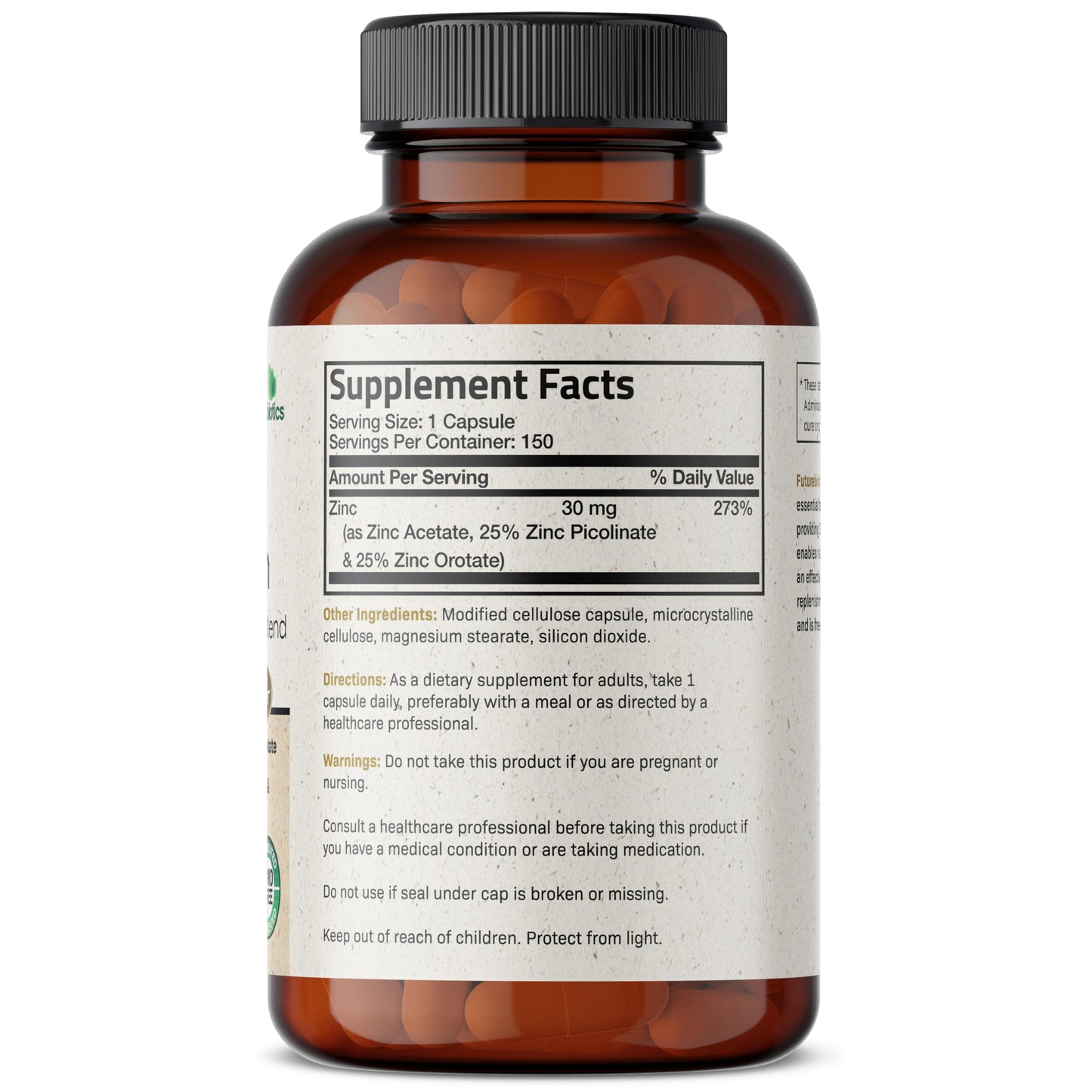 Futurebiotics Zinc Triple Action 30mg: Immune Support, Antioxidant & Skin Health - 150 Vegetarian Capsules