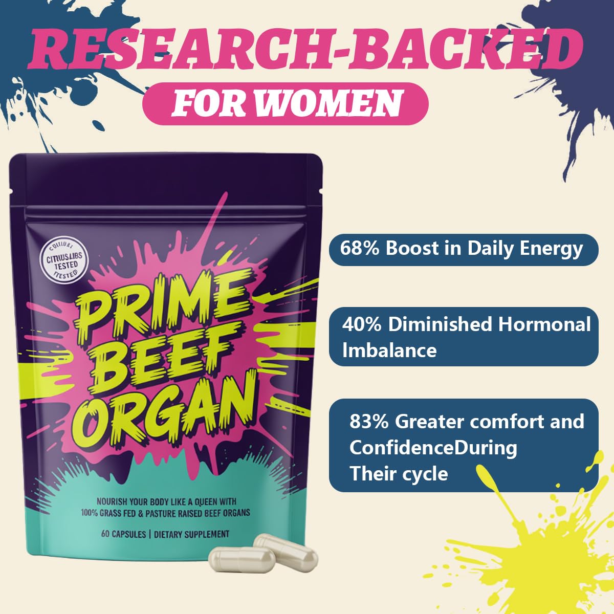 FW ZONE 100% Grass-Fed Beef Organs Supplement for Women | Hormone Balance & Gluten-Free