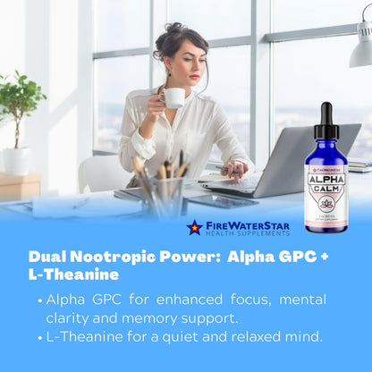 FWS Alpha Calm Liquid Drops – L-Theanine + Alpha GPC for Calm Focus (Organic, Non-GMO) | 30 Servings