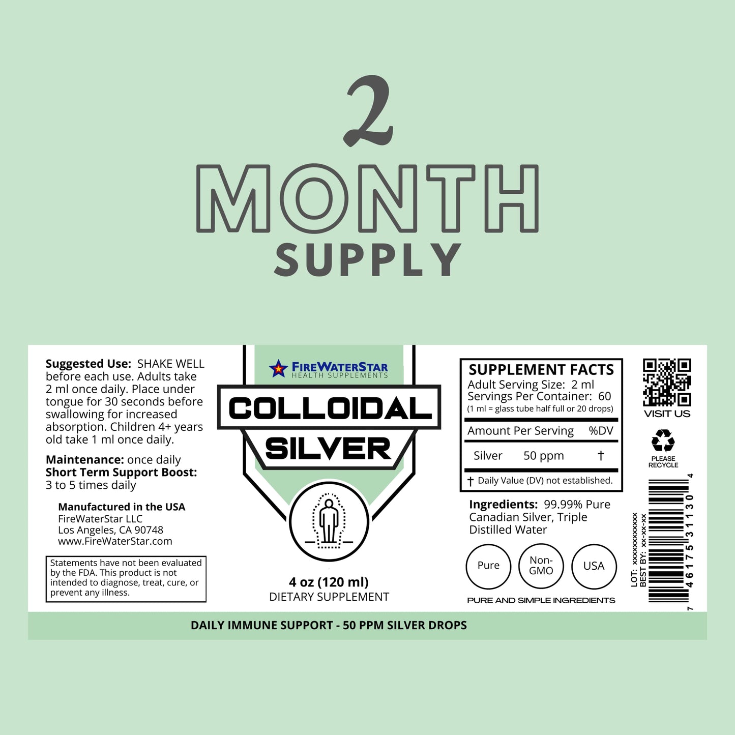 FWS Colloidal Silver Drops – 50 ppm, 4 oz Bottle, 60 Servings