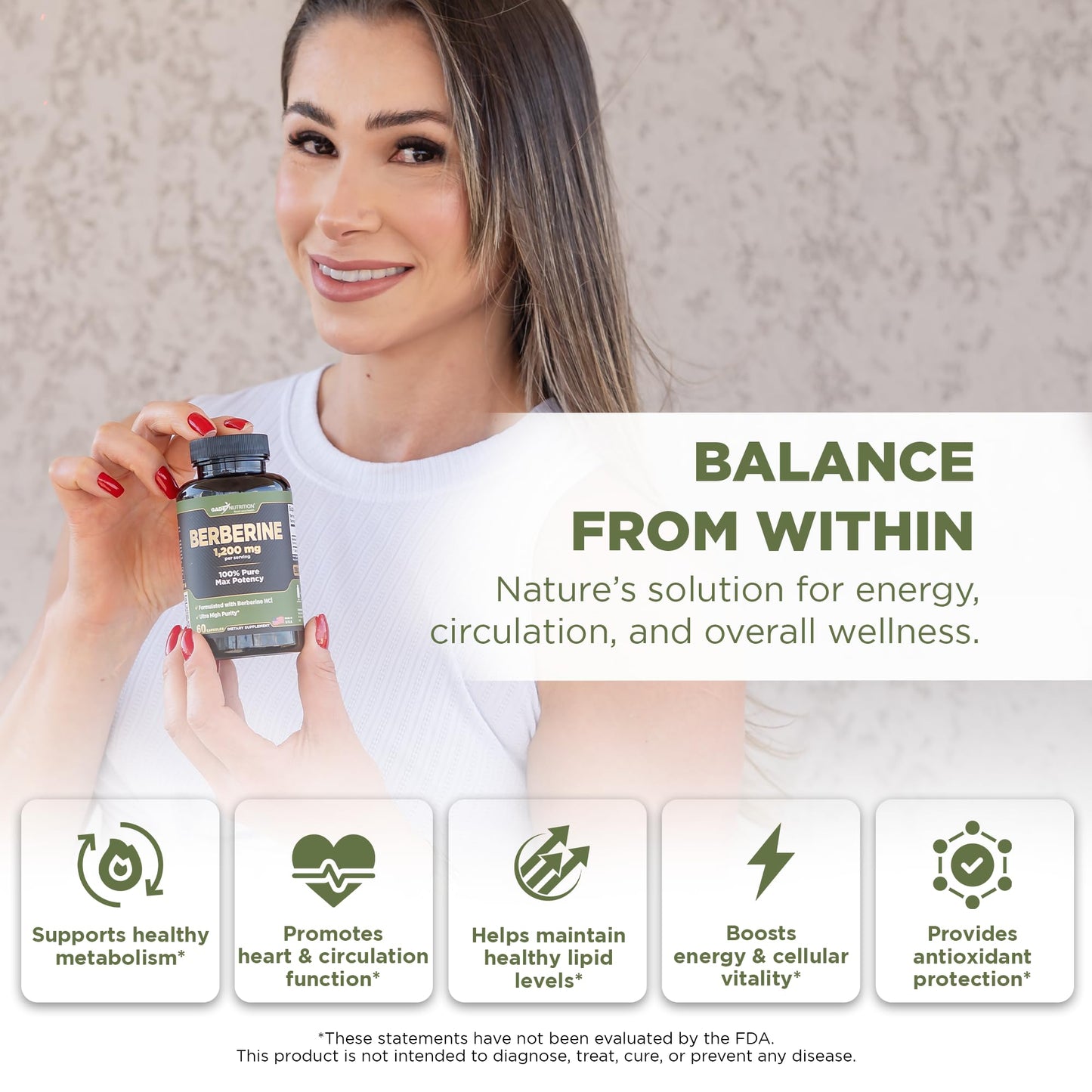 Gade Nutrition Berberine Supplement | Berberine HCl 1200 mg per Serving | Gluten Free, Non-GMO, Dairy Free | Made in USA