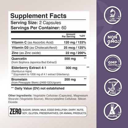 Gade Nutrition Quercetin with Bromelain & Elderberry | Immune Support (6 Months)