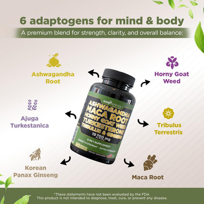 Gade Nutrition Ashwagandha 6-in-1 with Maca Root, Tribulus Terrestris, Horny Goat Weed, Turkesterone | Made in USA | Pack of 3