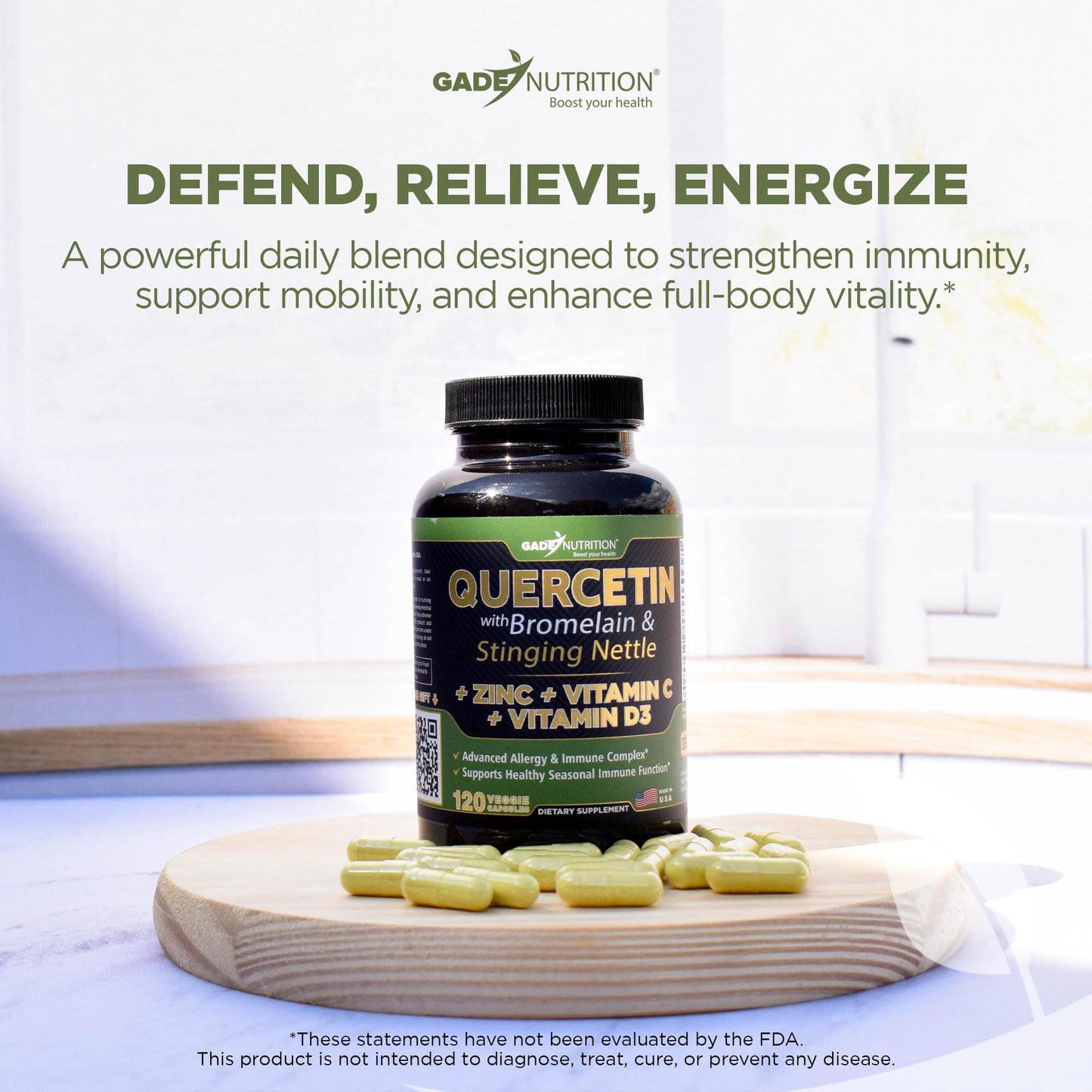 GADE NUTRITION Quercetin 500mg with Vitamin C, Zinc & Stinging Nettle – 360 Veggie Caps, 6 Month Supply