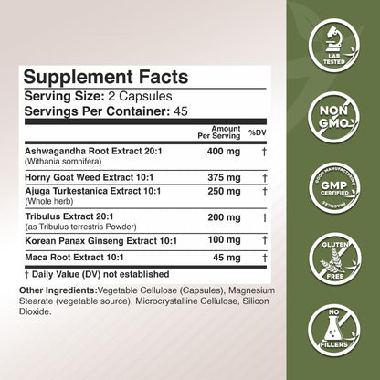 Gade Nutrition Ashwagandha 6-in-1 with Maca Root, Tribulus Terrestris, Horny Goat Weed, Turkesterone | Made in USA | Pack of 3