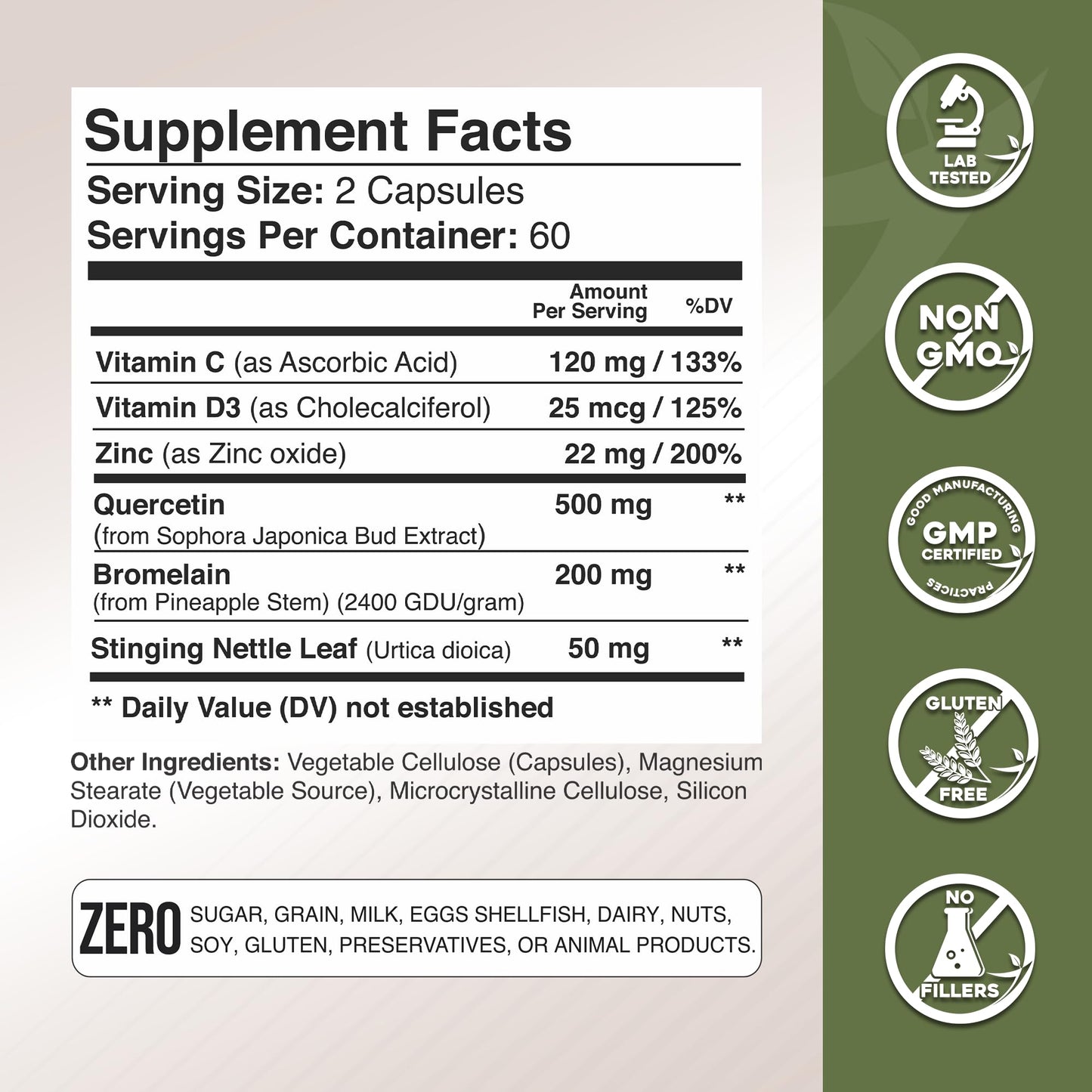 GADE NUTRITION Quercetin 500mg with Bromelain, Vitamin C, Zinc & Vitamin D3 – 120 Veggie Caps