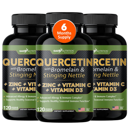 GADE NUTRITION Quercetin 500mg with Vitamin C, Zinc & Stinging Nettle – 360 Veggie Caps, 6 Month Supply