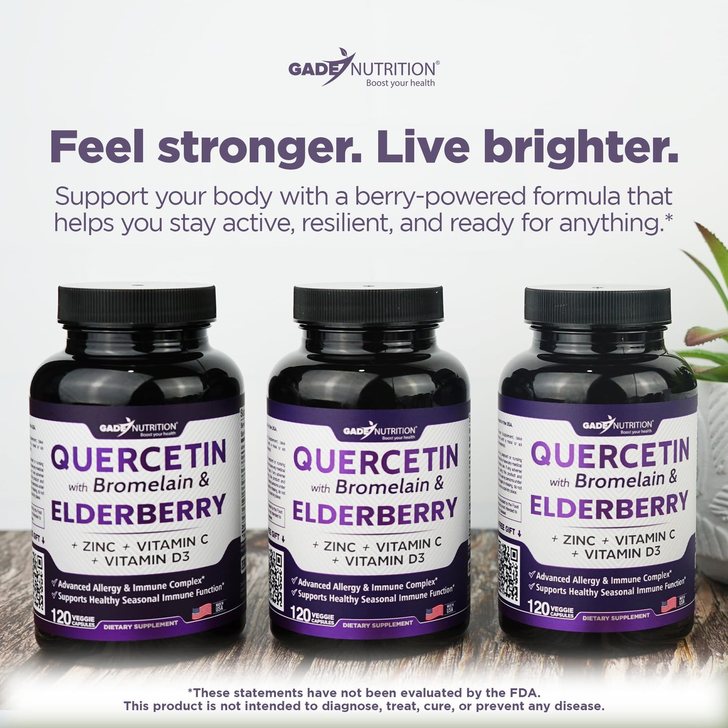 Gade Nutrition Quercetin with Bromelain, Vitamin C & Zinc, Vitamin D3, and Elderberry | Daily Immune Support Supplement - 4 Months Supply