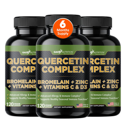 GADE NUTRITION Organic Quercetin 500mg with Bromelain, Vitamin C & Zinc | Immune Support Capsules | Made in USA, Third-Party Tested