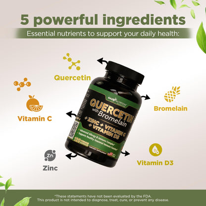 GADE NUTRITION Quercetin 500mg with Bromelain, Vitamin C & Zinc – Immune Support, Veggie Capsules, Non-GMO, Gluten-Free, Vegan – 6 Month Supply