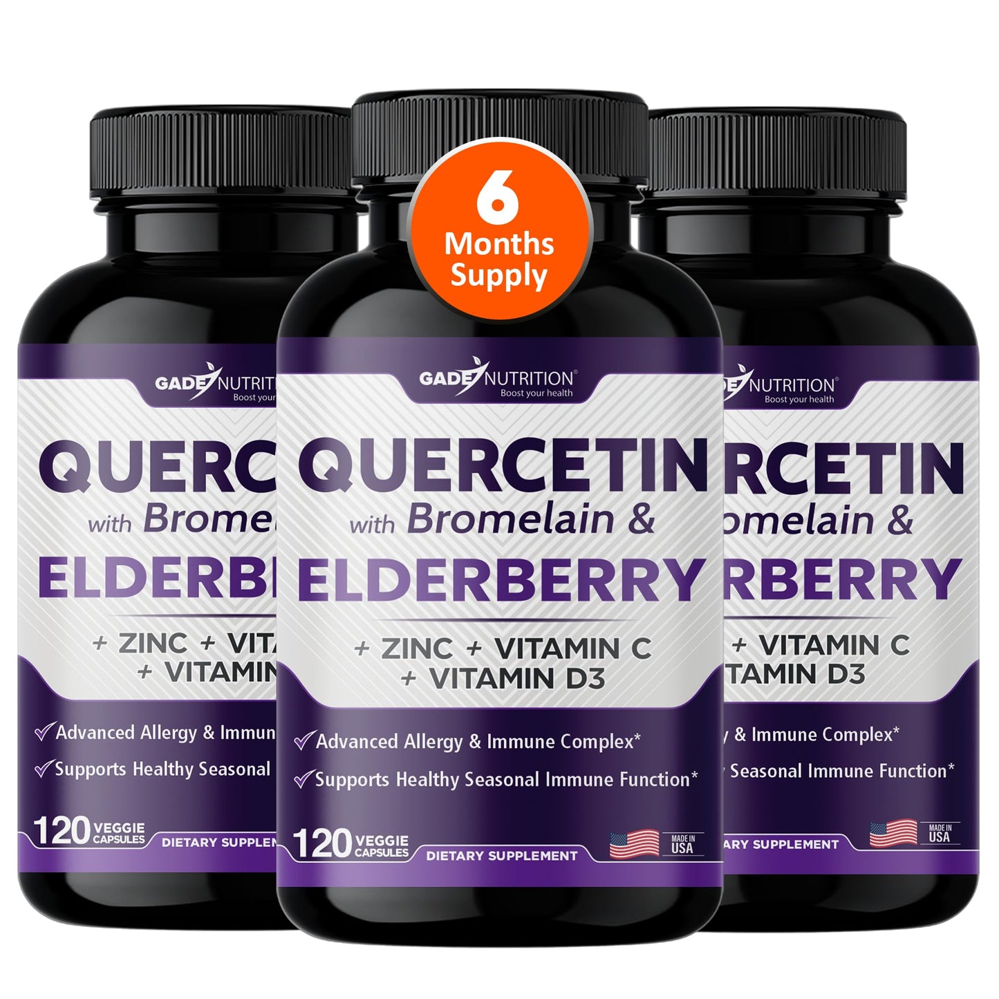 Gade Nutrition Quercetin with Bromelain & Elderberry | Immune Support (6 Months)