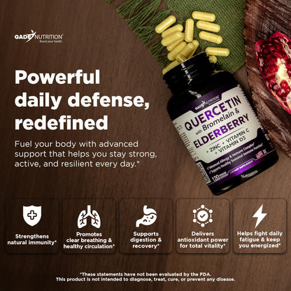 Gade Nutrition Quercetin with Bromelain & Elderberry | Immune Support (6 Months)