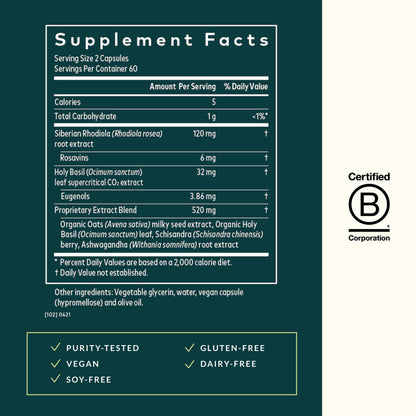 Gaia Herbs Adrenal Health Daily Support - Ashwagandha, Holy Basil & Schisandra | 120 Vegan Liquid Phyto-Caps (60 Servings)