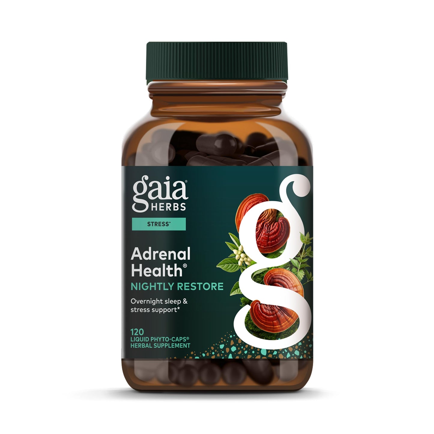 Gaia Herbs Adrenal Health Nightly Restore - Herbal Adrenal Support with Ashwagandha, Lemon Balm & Cordyceps | 120 Vegan Liquid Phyto-Caps (60 Servings)