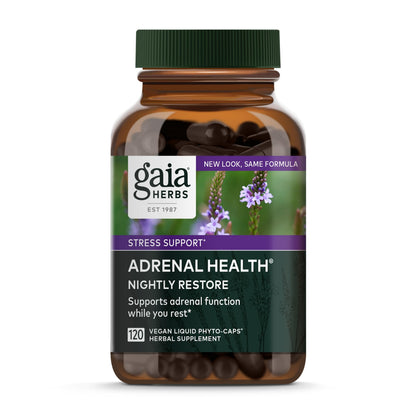 Gaia Herbs Adrenal Health Nightly Restore - Herbal Adrenal Support with Ashwagandha, Lemon Balm & Cordyceps | 120 Vegan Liquid Phyto-Caps (60 Servings)