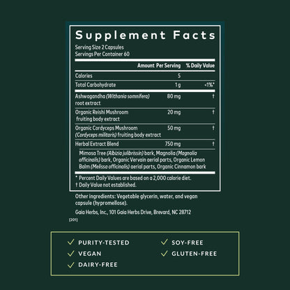Gaia Herbs Adrenal Health Nightly Restore - Herbal Adrenal Support with Ashwagandha, Lemon Balm & Cordyceps | 120 Vegan Liquid Phyto-Caps (60 Servings)