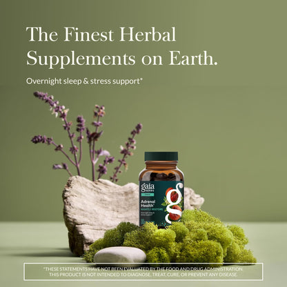 Gaia Herbs Adrenal Health Nightly Restore - Herbal Adrenal Support with Ashwagandha, Lemon Balm & Cordyceps | 120 Vegan Liquid Phyto-Caps (60 Servings)