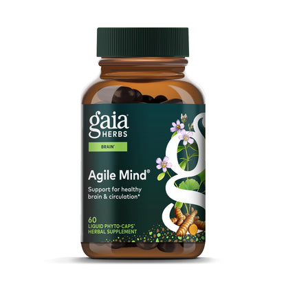 Gaia Herbs Agile Mind – Brain Support with Turmeric, Bacopa, Black Pepper & Ginkgo Biloba | 60 Vegan Liquid Phyto-Capsules