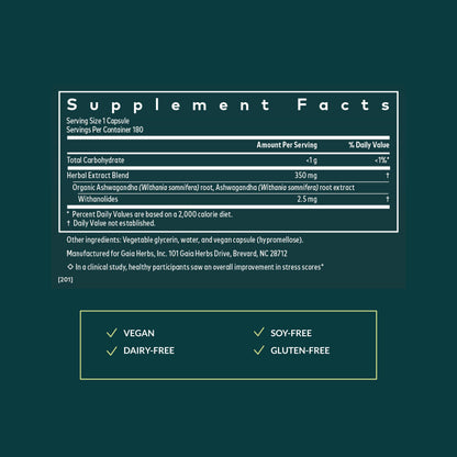 Gaia Herbs Ashwagandha Root - Stress Relief & Sleep Support, 180 Vegan Liquid Phyto-Caps (90 Servings)
