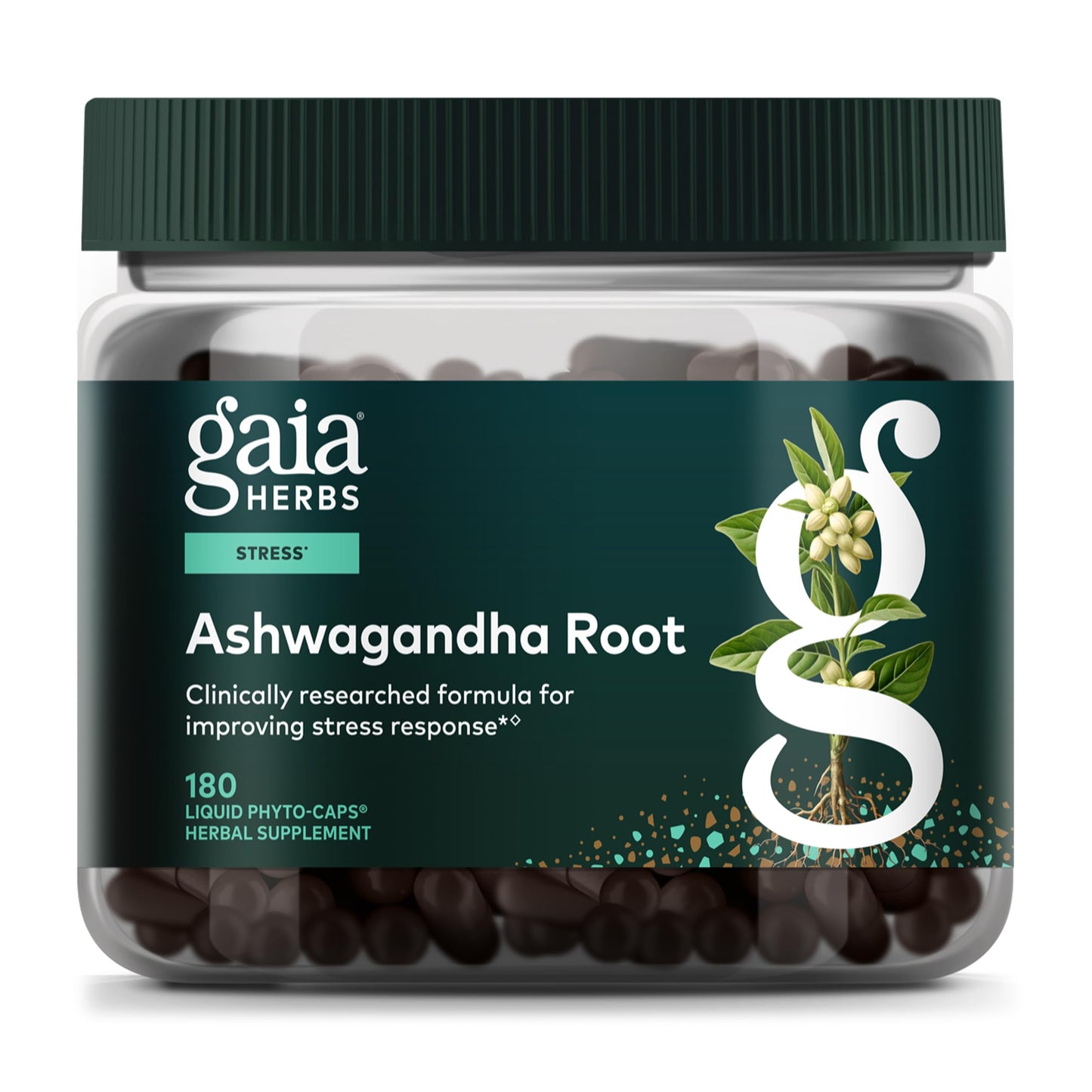 Gaia Herbs Ashwagandha Root - Stress Relief & Sleep Support, 180 Vegan Liquid Phyto-Caps (90 Servings)