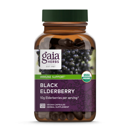 Gaia Herbs Black Elderberry – Daily Immune Support Capsules with Acerola (120 Vegan Capsules, 60 Servings)