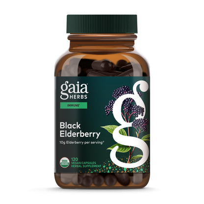 Gaia Herbs Black Elderberry – Daily Immune Support Capsules with Acerola (120 Vegan Capsules, 60 Servings)