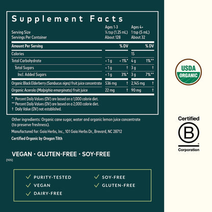 Gaia Herbs Black Elderberry Syrup - Immune Support - Organic Sambucus nigra - 5.4 Fl Oz (32-Day Supply) - USDA Certified Organic