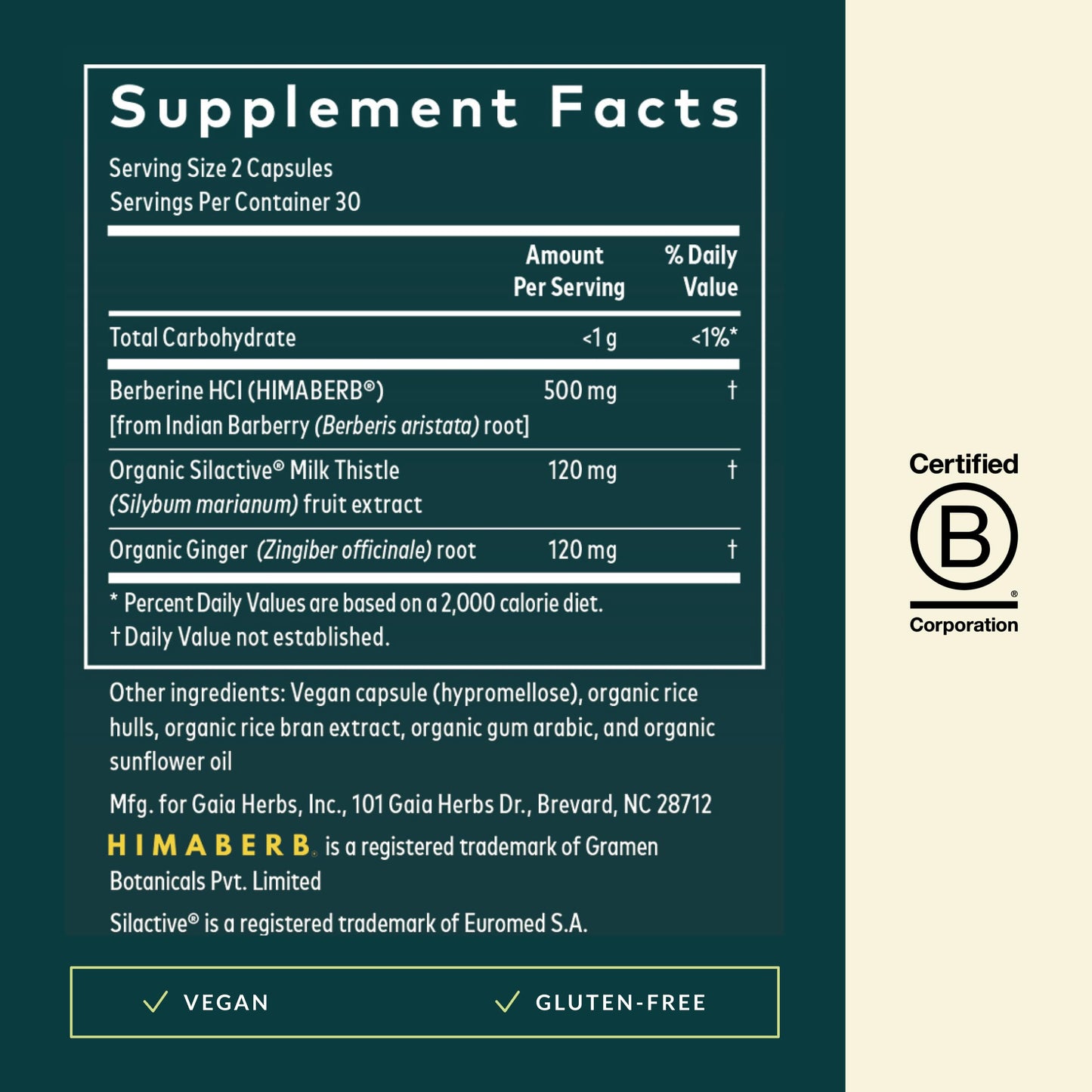 Gaia Herbs Berberine & Milk Thistle — Liver Support, Metabolism & Digestive Wellness | 60 Vegan Capsules