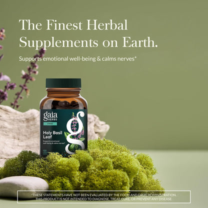 Gaia Herbs Holy Basil Leaf | Adaptogenic Ayurvedic Stress Support | 120 Vegan Liquid Phyto-Caps (60 Servings)