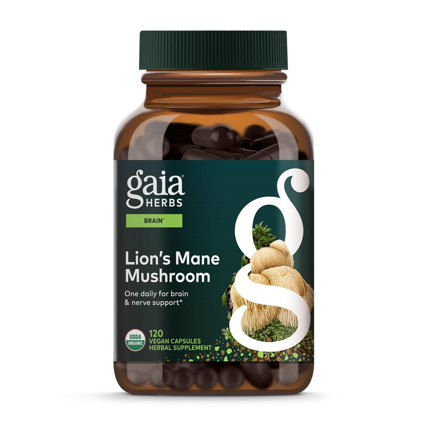 Gaia Herbs Lion's Mane Mushroom – Brain & Nerve Support, 120 Vegan Capsules