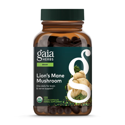 Gaia Herbs Lion's Mane Mushroom – Brain & Nerve Support, 120 Vegan Capsules
