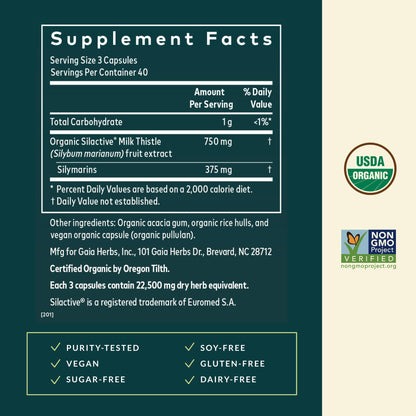 Gaia Herbs Milk Thistle - Liver Support Supplement | 120 Vegan Capsules