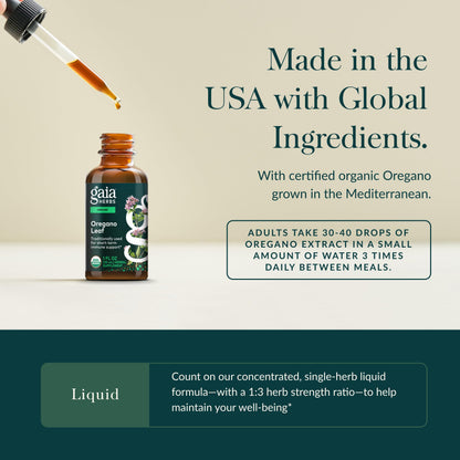 Gaia Herbs Oregano Leaf - Immune Support, Organic, 1 Fl Oz | 23 Servings