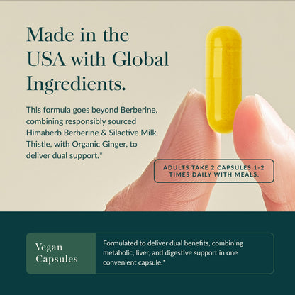 Gaia Herbs Berberine & Milk Thistle — Liver Support, Metabolism & Digestive Wellness | 60 Vegan Capsules