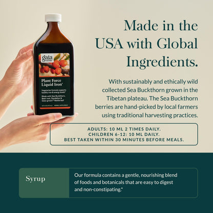 Gaia Herbs Plant Force Liquid Iron – Vegetarian Iron Supplement for Energy & Iron Support – 16 fl oz