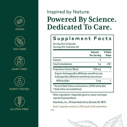 GAIA HERBS PRO Ashwagandha 700 - Immune Support & Calm, 120 Liquid Phyto-Caps (60 Servings)