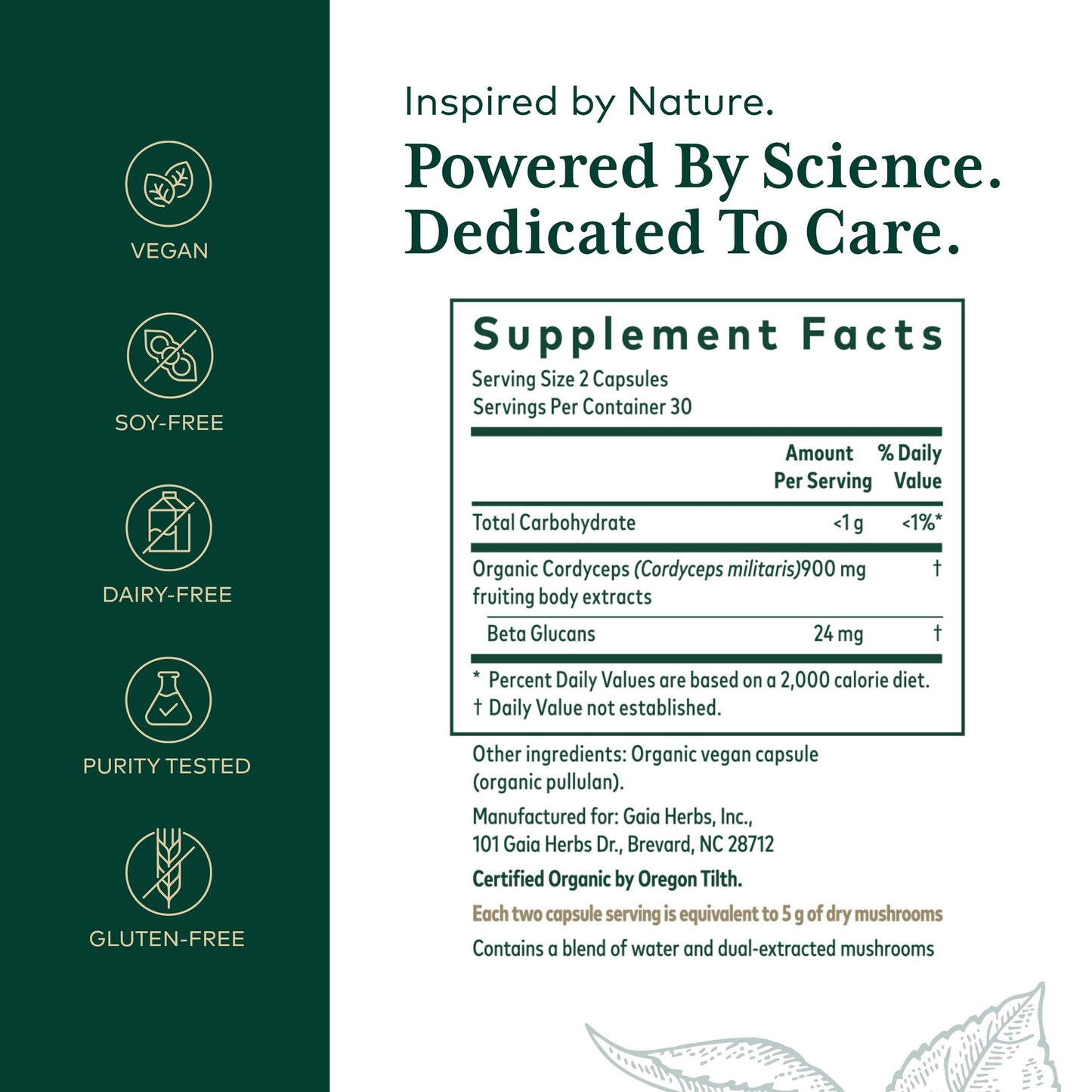 GAIA HERBS PRO Cordyceps Mushroom - 60 Caps | 5,000 mg per 2 Caps | Adaptogenic Energy