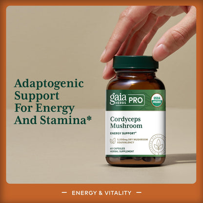 GAIA HERBS PRO Cordyceps Mushroom - 60 Caps | 5,000 mg per 2 Caps | Adaptogenic Energy