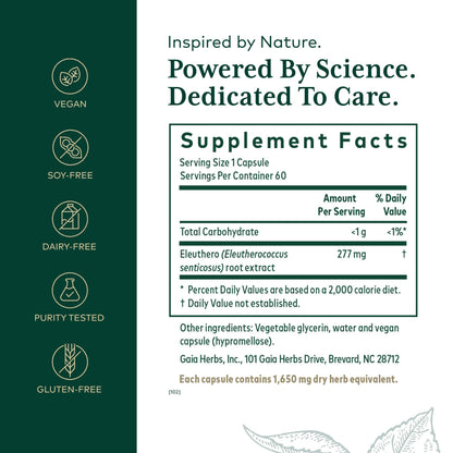 Gaia Herbs PRO Eleuthero - Adaptogen Supplement for Stress & Energy | 60 Vegan Liquid Phyto-Capsules (60 Servings)