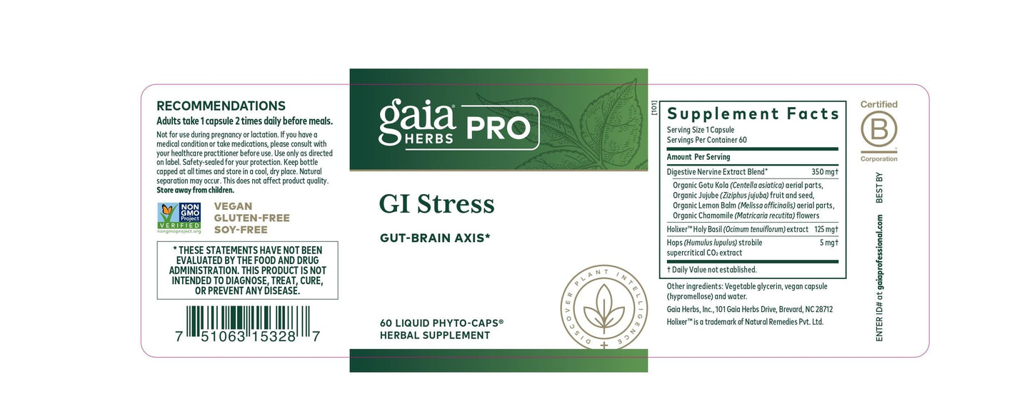 Gaia Herbs PRO GI Stress - Digestive Stress Support | 60 Liquid Phyto-Caps
