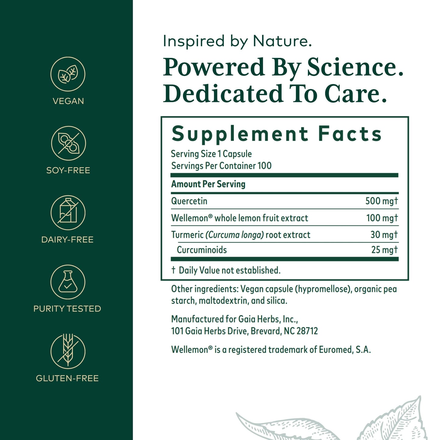 GAIA Herbs PRO Quercetin Synergy 500 – Immune & Cell Health, 100 Capsules