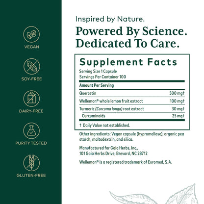 GAIA Herbs PRO Quercetin Synergy 500 – Immune & Cell Health, 100 Capsules