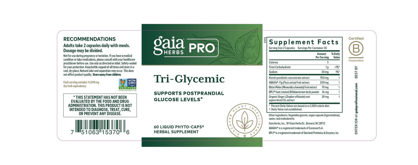 Gaia Herbs PRO Tri-Glycemic – Supports Healthy Metabolism (60 Liquid Phyto-Caps)