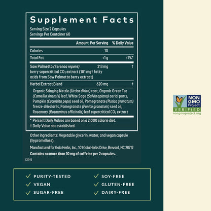 Gaia Herbs Prostate Health - Supports Prostate Function with Saw Palmetto, Green Tea, Nettle Root & White Sage - 120 Vegan Liquid Phyto-Caps (60 Servings)