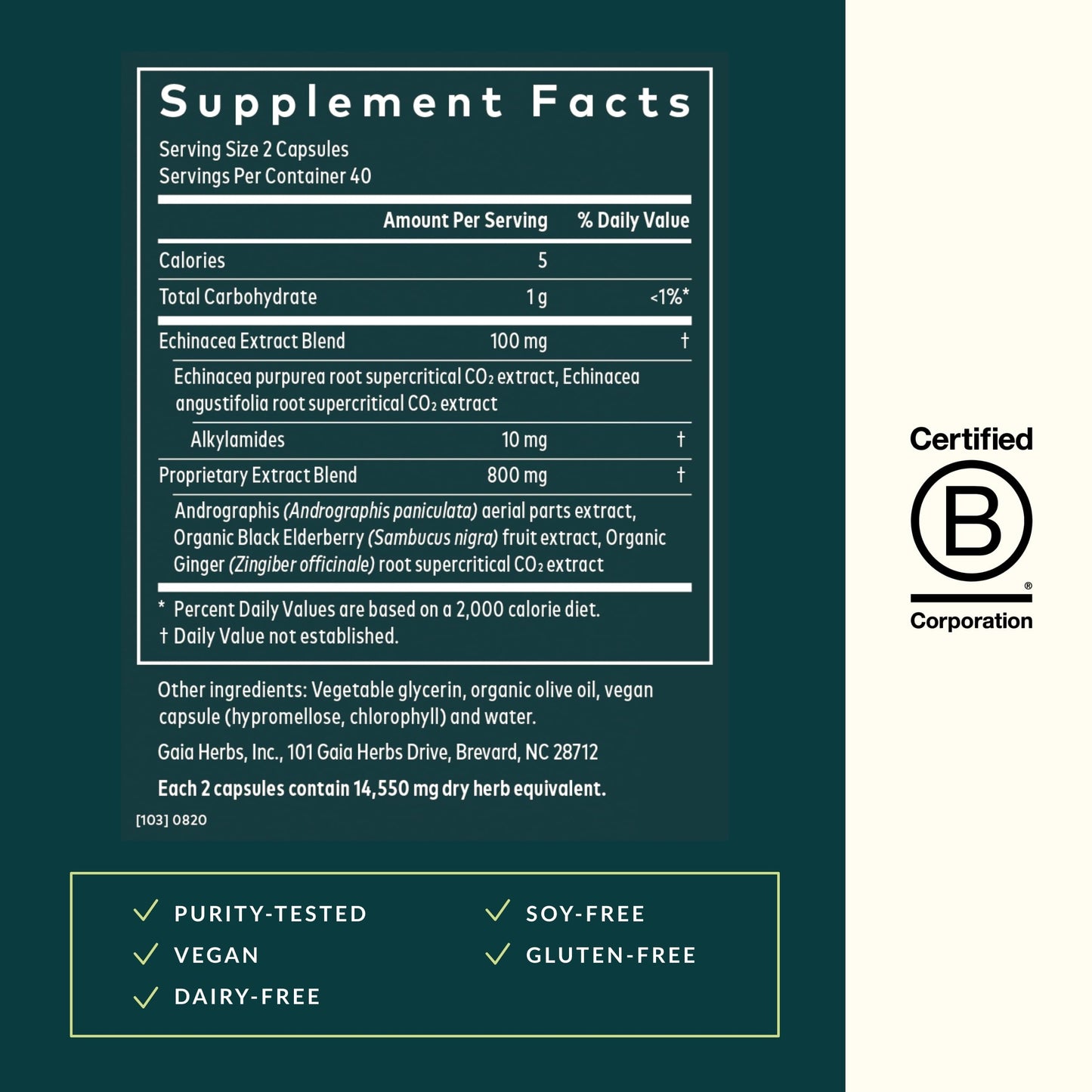 Gaia Herbs Quick Defense - Fast-Acting Immune Support Supplement* - Echinacea, Black Elderberry, Ginger & Andrographis - 80 Vegan Liquid Phyto-Caps (40 Servings)