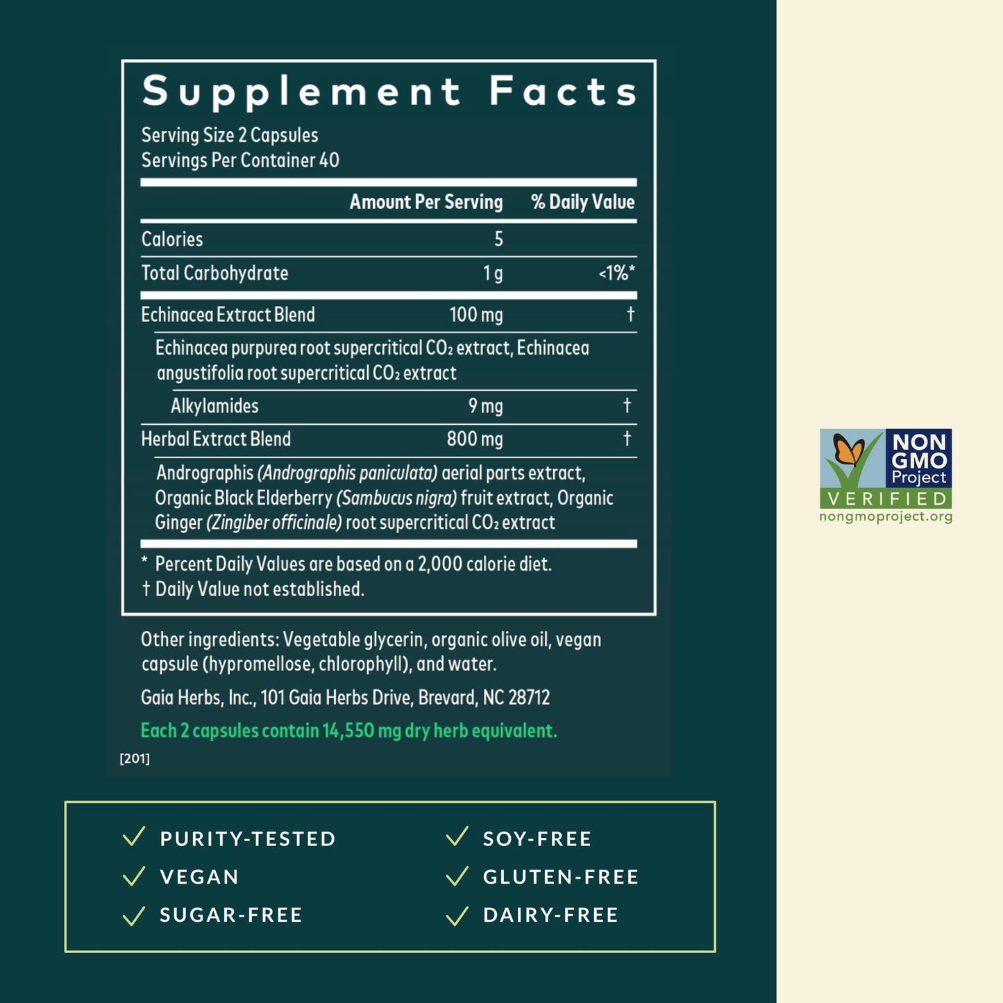 Gaia Herbs Quick Defense - Fast-Acting Immune Support Supplement* - Echinacea, Black Elderberry, Ginger & Andrographis - 80 Vegan Liquid Phyto-Caps (40 Servings)